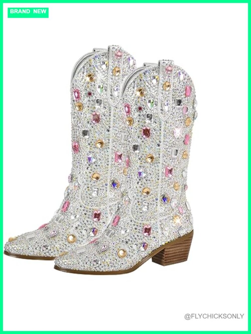 Rhinestones Sparkly Faux Suede Cowboy Boots Knee High Pull On Pointed Toe
